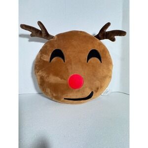 MSA Trading Reindeer Emoji Plush Pillow Brown Red Nose Christmas Decor 12in 3226